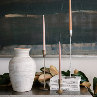 Elegant display featuring a 12.4" Hand Painted Terracotta Vase by CG Hunter, accompanied by slender candle holders and styled with fresh greenery, creating a sophisticated ambiance.