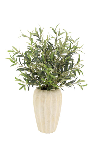 Sophisticated standalone view of the 30" Faux Olive Arrangement in Artisan Vase by CG Hunter, showcasing the realistic leaves and olives set in a luxurious cream vase.