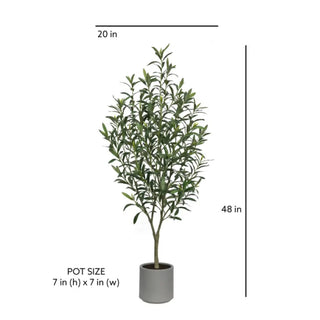 Artificial plant with dimensions indicated on a white background