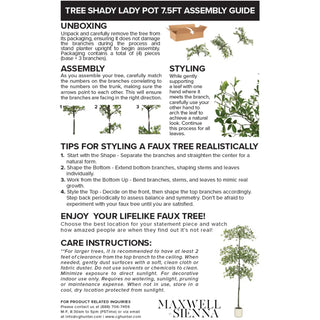Faux shady lady tree assembly and styling instruction card