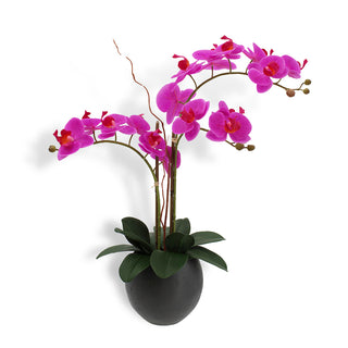 Luxurious Commercial Artificial Pink Double Stem Orchid by CG Hunter elegantly displayed in a sleek artisan planter, showcasing lifelike petals and meticulous craftsmanship.