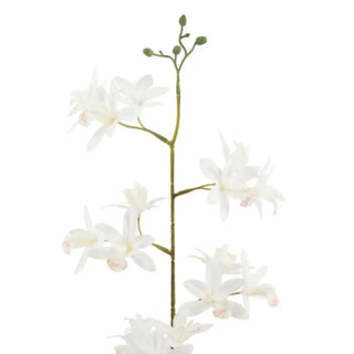 Artificial white orchid flower branch on a white background