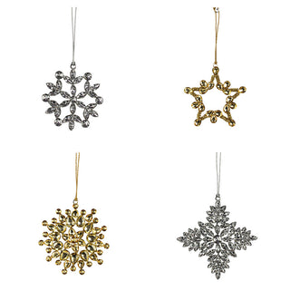 Luxury Beaded Snowflake and Star Christmas Ornaments by CG Hunter, featuring intricate jeweled designs in silver and gold, perfect for elegant holiday decor.