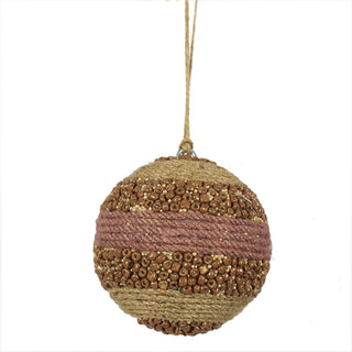 Exquisite natural jute wrapped Christmas ornament from CG Hunter, featuring a unique design with wood beads and a blend of earthy colors, perfect for adding a luxurious touch to your holiday decor.