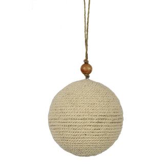 Single Natural Jute Wrapped Christmas Ornament by CG Hunter, elegantly designed with textured jute and a wood bead, perfect for adding a touch of luxury to holiday decor.