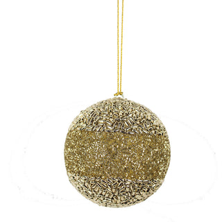 Shimmery round jute Christmas ornament by CG Hunter, featuring a glittering gold design, perfect for adding luxury and festive elegance to your holiday decor.