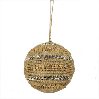 Handcrafted jute Christmas ornament by CG Hunter, showcasing a natural texture with metallic accents, ideal for an earthy yet sophisticated holiday decoration.