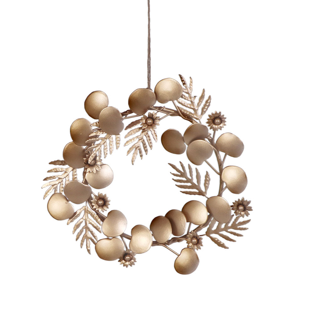 7.5" Iron Wreath Ornament, Brass