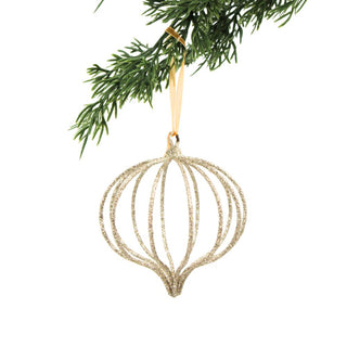 4" Champagne Assorted Ornament by CG Hunter, luxurious wire onion sphere ornament hanging delicately from a Christmas tree branch.