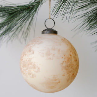 4" Marble Matte Cream Glass Ornament - Set of 4