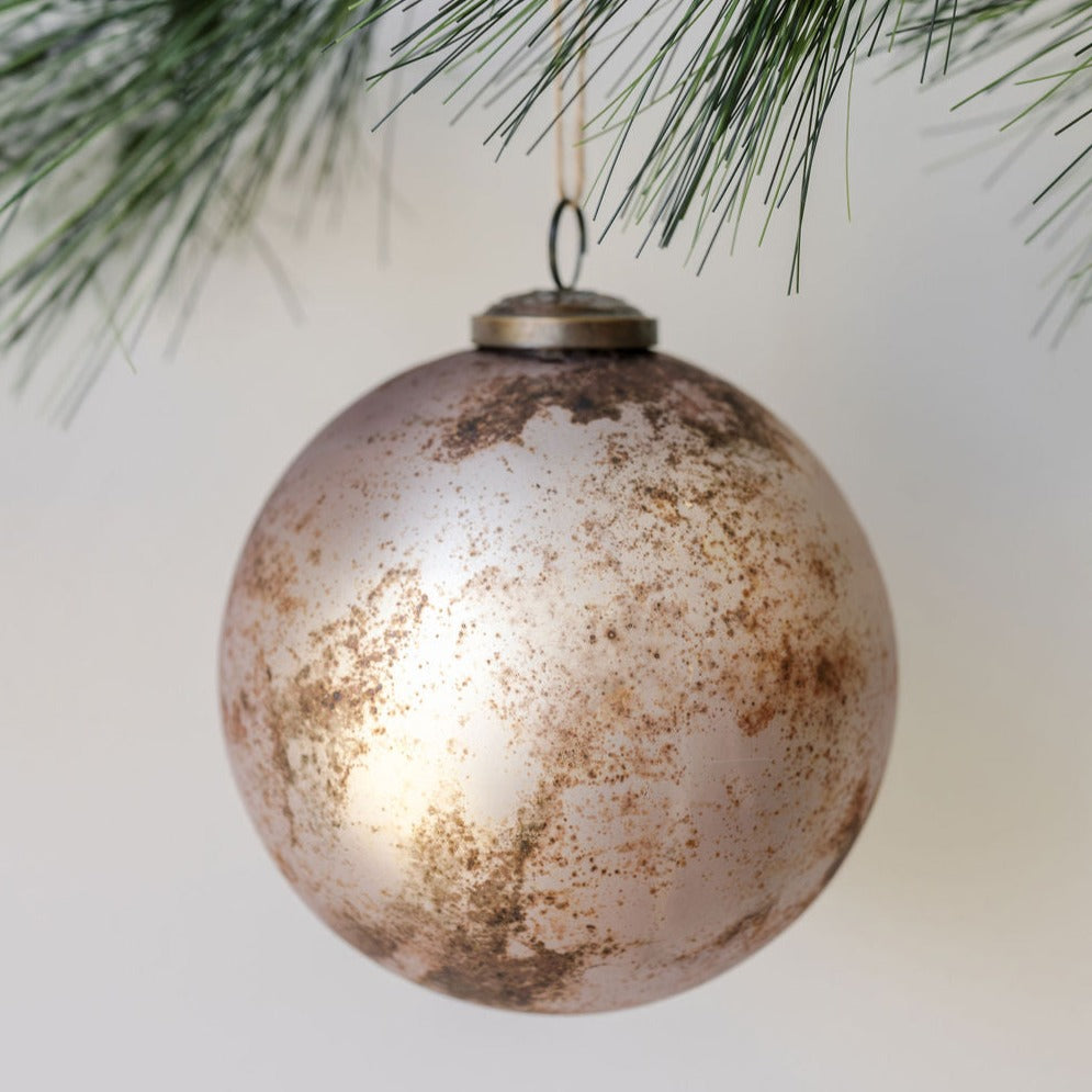 Set of 4 Handcrafted Mouthblown 5-inch Mercury Glass Ornaments in latte.