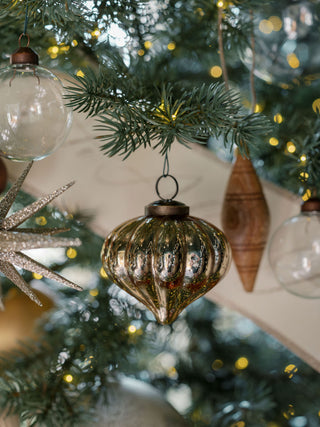 3" Mercury Glass Ornament - Set of 4 Assorted Teardrop on Midnight Star Tree