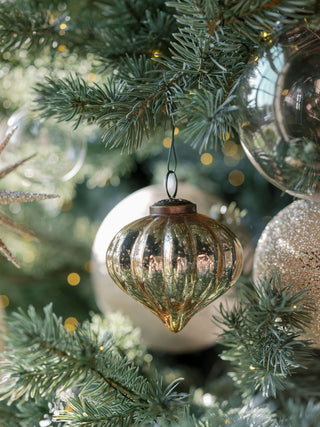 3" Mercury Glass Ornament - Set of 4 Assorted Tear drop closeup