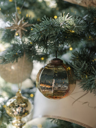 3" Mercury Glass Ornament - Set of 4 Assorted Round Wide Ribbed on Midnight Star Tree