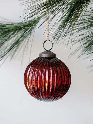 Luxurious 3" Mercury Glass Bordeaux Ornament from CG Hunter, featuring a classic round shape with intricate textures, perfect for enchanting holiday displays.