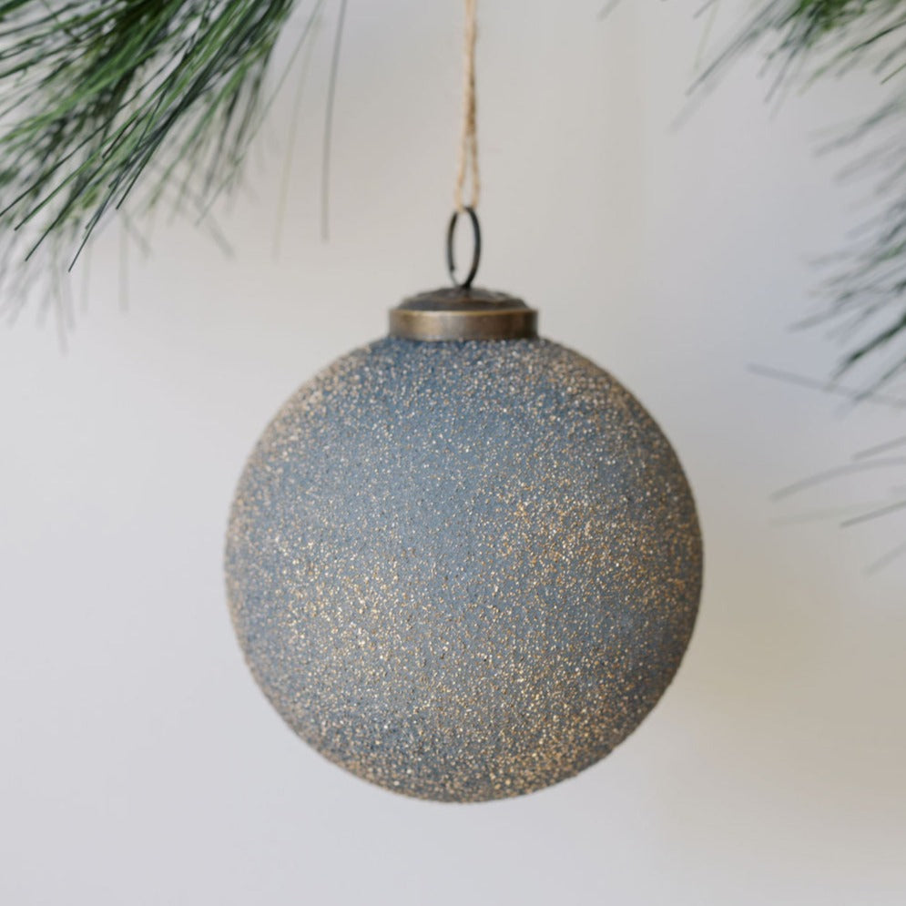 4" Textured Glass Blue and Gold ornament