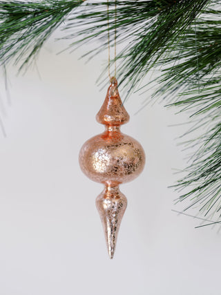 Elegant rose and Bordeaux glass finial ornament by CG Hunter, showcasing intricate texture and a luxurious metallic finish, perfect for sophisticated holiday decor.