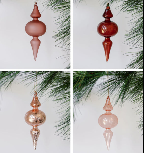 Assorted Neutral Palette Glass Finial Ornament - Set of 4