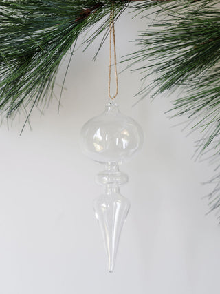 Crystal-clear glass finial ornament from the assorted neutral palette by CG Hunter, adding a sleek and modern touch to luxurious holiday decor.