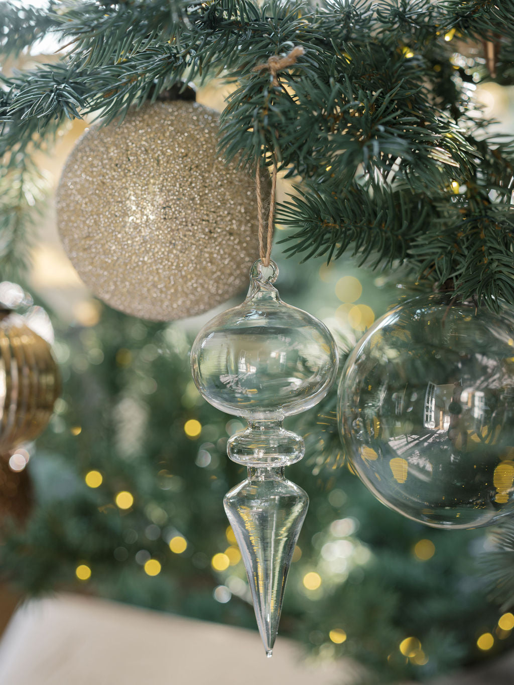 Assorted Neutral Palette Glass Finial Ornament - Set of 4