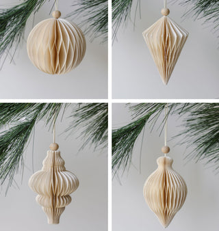 Elegant assorted paper ornaments by CG Hunter, featuring unique shapes like honeycomb designs, perfect for adding a luxurious touch to your Christmas tree.
