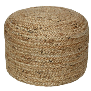CG Hunter Round Braided Jute Ottoman Pouf showcasing its natural jute texture and intricate braided design, perfect for adding a touch of luxury and artisanal charm to any interior space.