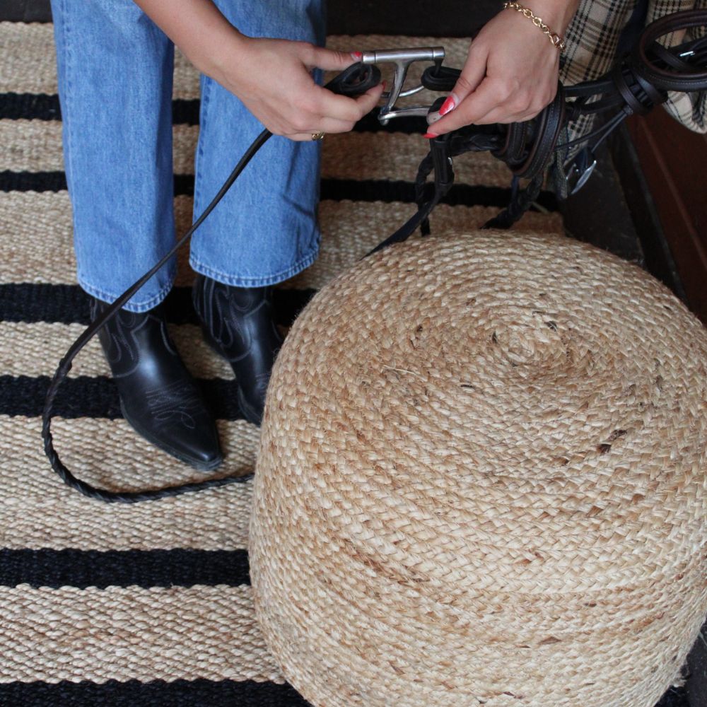Luxury Handcrafted Round Braided Jute Ottoman Pouf - Eco-Friendly Bohemian Home Accent