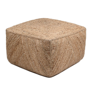Luxurious Square Braided Jute Ottoman Pouf by CG Hunter, showcasing its artisanal craftsmanship and natural texture.