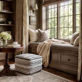 Square Handwoven Stripe Loop Ottoman Pouf