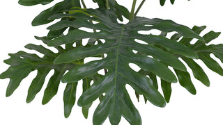 Close-up of CG Hunter 3' Faux Potted Philodendron leaves, showcasing realistic texture and vibrant coloration, ideal for sophisticated interiors.