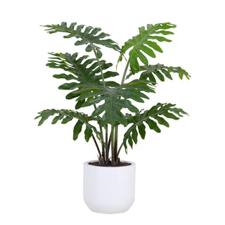 CG Hunter 3' Faux Potted Philodendron, lifelike artificial plant with lush leaves in a sleek white pot, perfect for enhancing home decor.