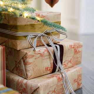 Elegant gift wrapping with Grosgrain Ribbon in Cream and Black by CG Hunter, showcasing luxurious presents adorned with intricate ribbon details for a festive look.