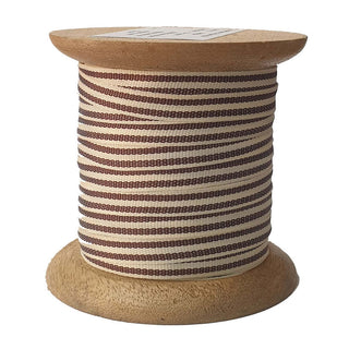 Grosgrain Ribbon in Cream and Tan, beautifully showcased on a wooden spool by CG Hunter, perfect for luxurious gift wrapping and decor.
