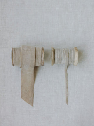 Elegant hand-dyed velvet ribbon in soft neutral tones, showcasing luxurious texture by CG Hunter, perfect for crafting and décor – Hand Dyed Velvet Ribbon 10 Yards Per Spool.