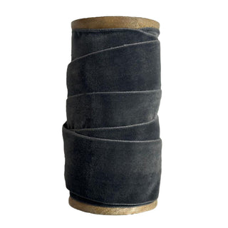 CG Hunter Handmade Wide Hand Dyed Velvet Ribbon Dark Grey – Sophisticated spool displaying rich dark grey color, ideal for elegant floral arrangements and creative crafts.