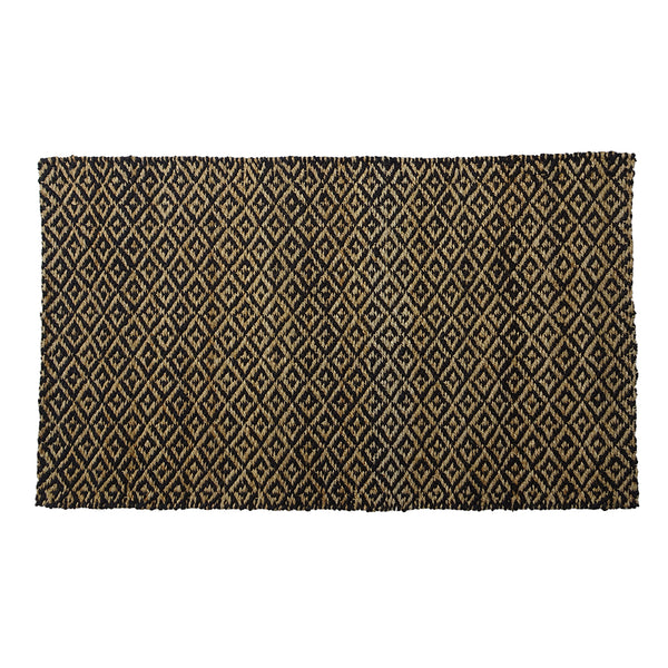 Natural and Black Diamonds Jute Rug