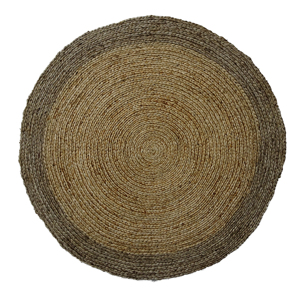 Natural and Brown Round Braided Jute Rug