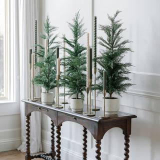 An elegant display of multiple 36" Cedar Trees by CG Hunter on a sophisticated table, accentuated by stylish candle holders for a refined ambiance.