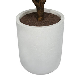 Elegant close-up of the gray planter of CG Hunter's 5' Rubber Ficus Tree, emphasizing the refined design and premium materials used.