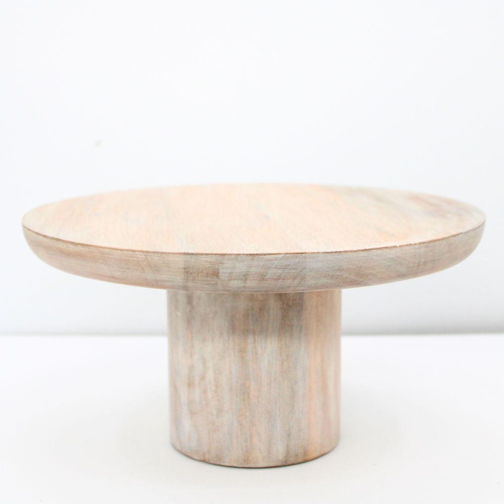 Elegant 9.5" Mango Wood Cake Stand by CG Hunter, showcasing its unique natural wood grain and artisan craftsmanship, perfect for serving desserts or as a decorative centerpiece.