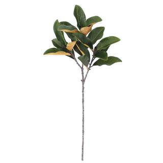 36" Faux Green Magnolia Leaf Stem by CG Hunter, showcasing a lifelike arrangement of lush green and subtle golden magnolia leaves on a stem, perfect for elegant decor.