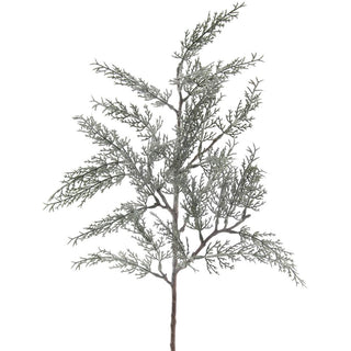 27" Flocked Cedar Stem by CG Hunter, showcasing a beautifully detailed faux cedar branch with a frosted finish, perfect for adding a touch of winter elegance to home decor.