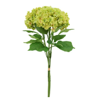 Artificial green hydrangea flower arrangement on a white background