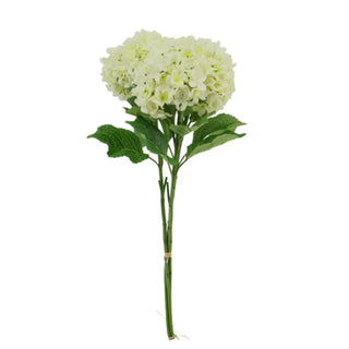 Artificial white hydrangea flower arrangement on a white background