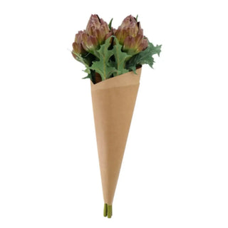 Artichokes in a paper cone on a white background