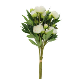 Bouquet of white flowers with green leaves on a white background