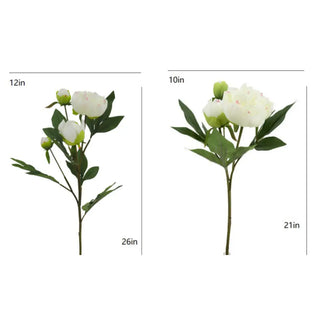 Two artificial flower branches with measurements on a white background