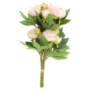 Bouquet of pink flowers with green leaves on a white background
