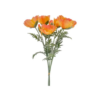 Bouquet of orange flowers with green stems on a white background