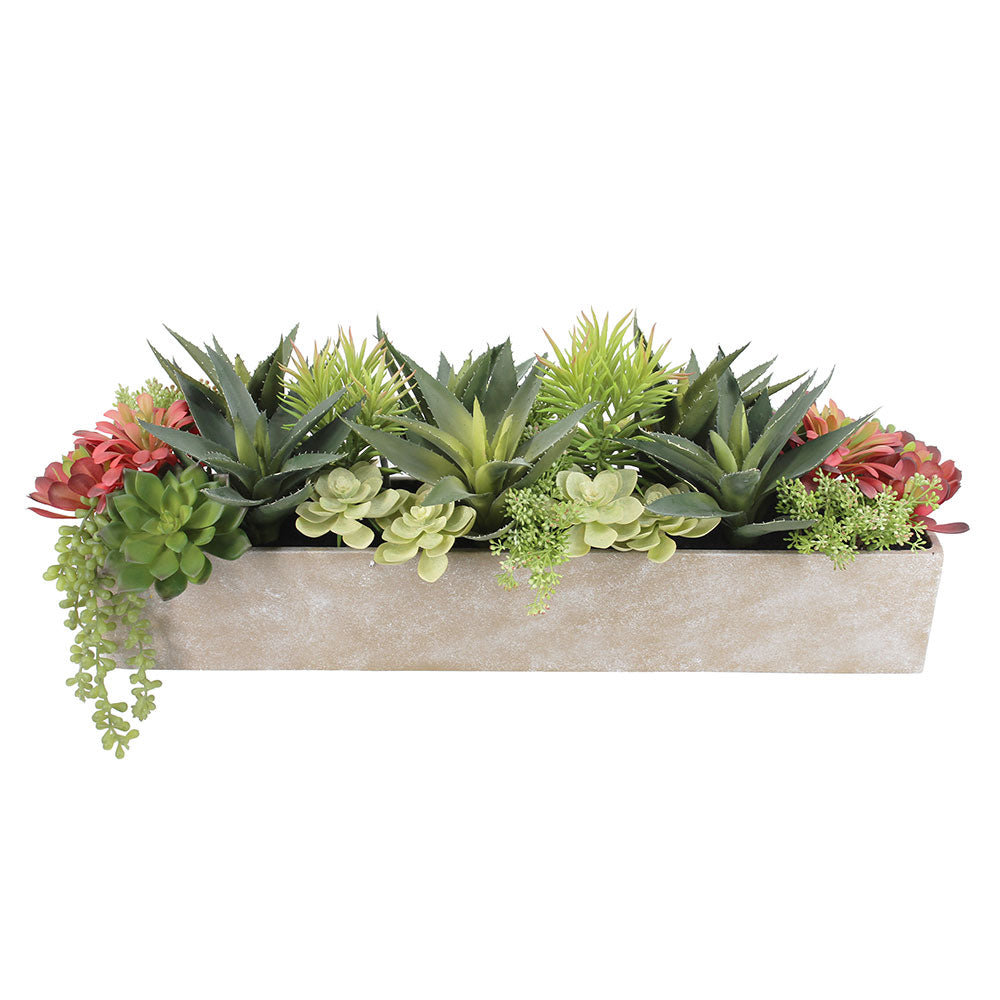 faux succulents large Rectangular Succulent Arrangement – Natural Planter – CG Hunter